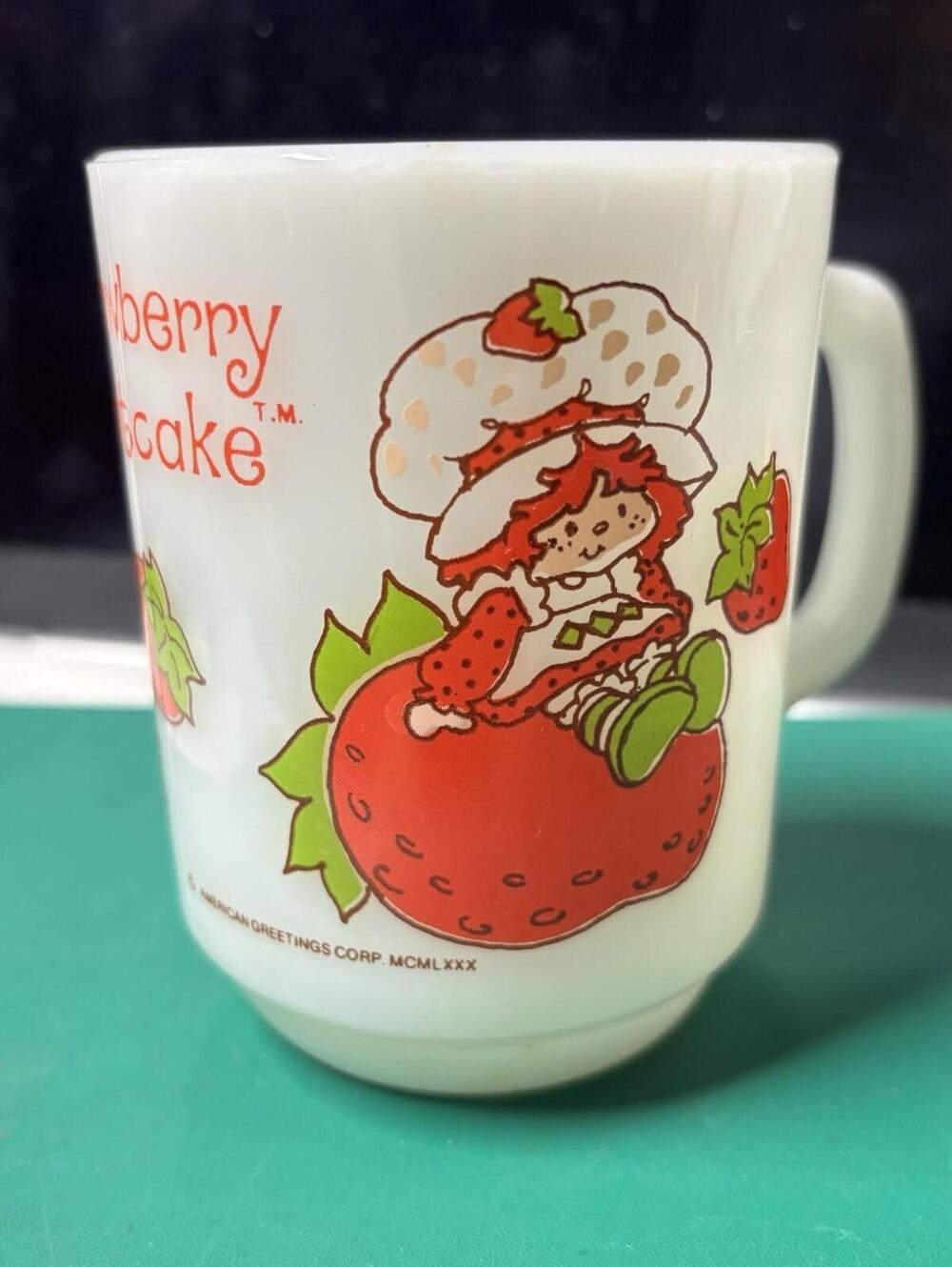 Strawberry Shortcake Coffee Mug Cup 1980 Vintage Anchor Hocking Milk Glass